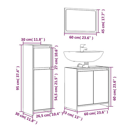 3 Piece Bathroom Furniture Set Engineered Wood Smoked oak
