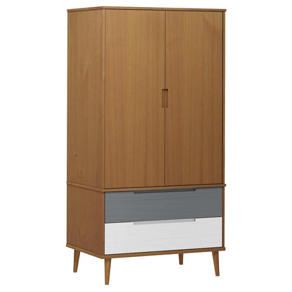 vidaXL Wardrobe MOLDE Brown 90x55x175 cm Solid Wood Pine 2