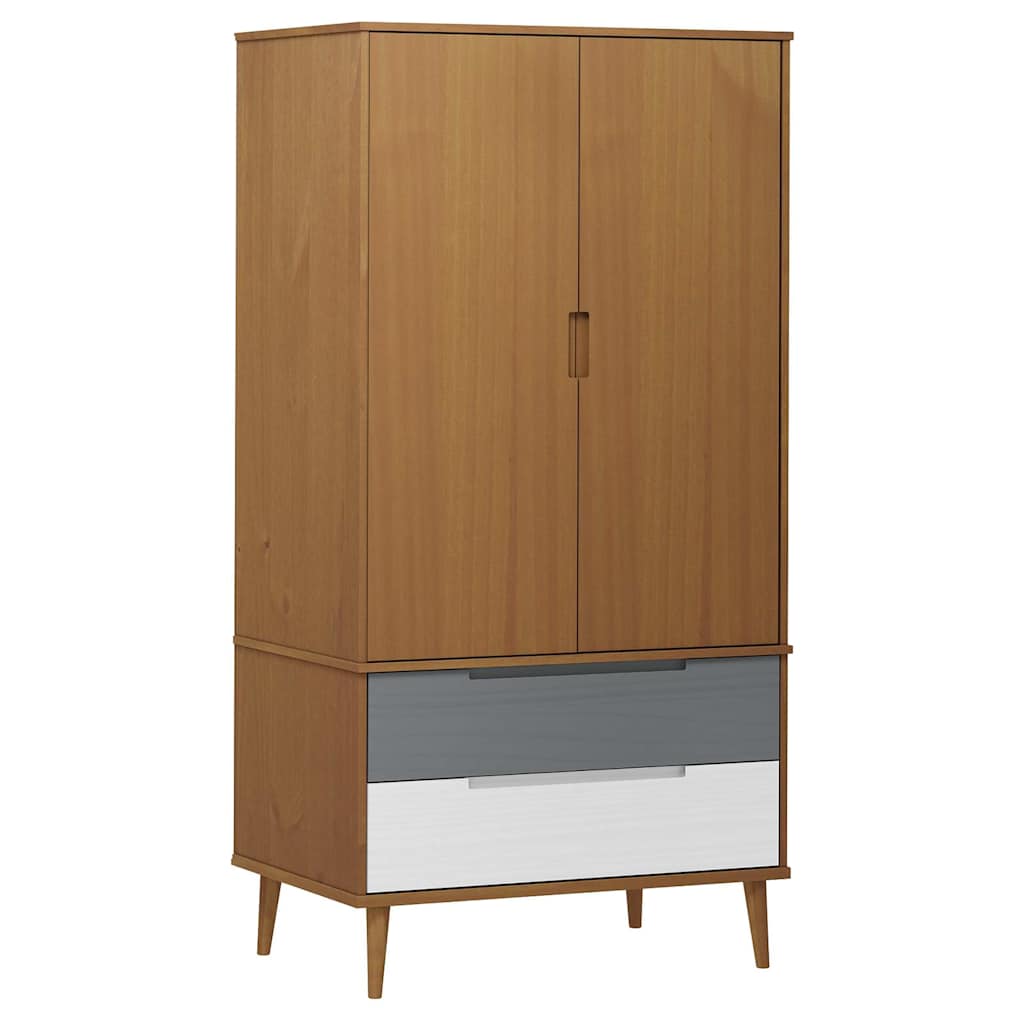 Wardrobe "MOLDE" 90x55x175 cm Solid Wood Pine Brown