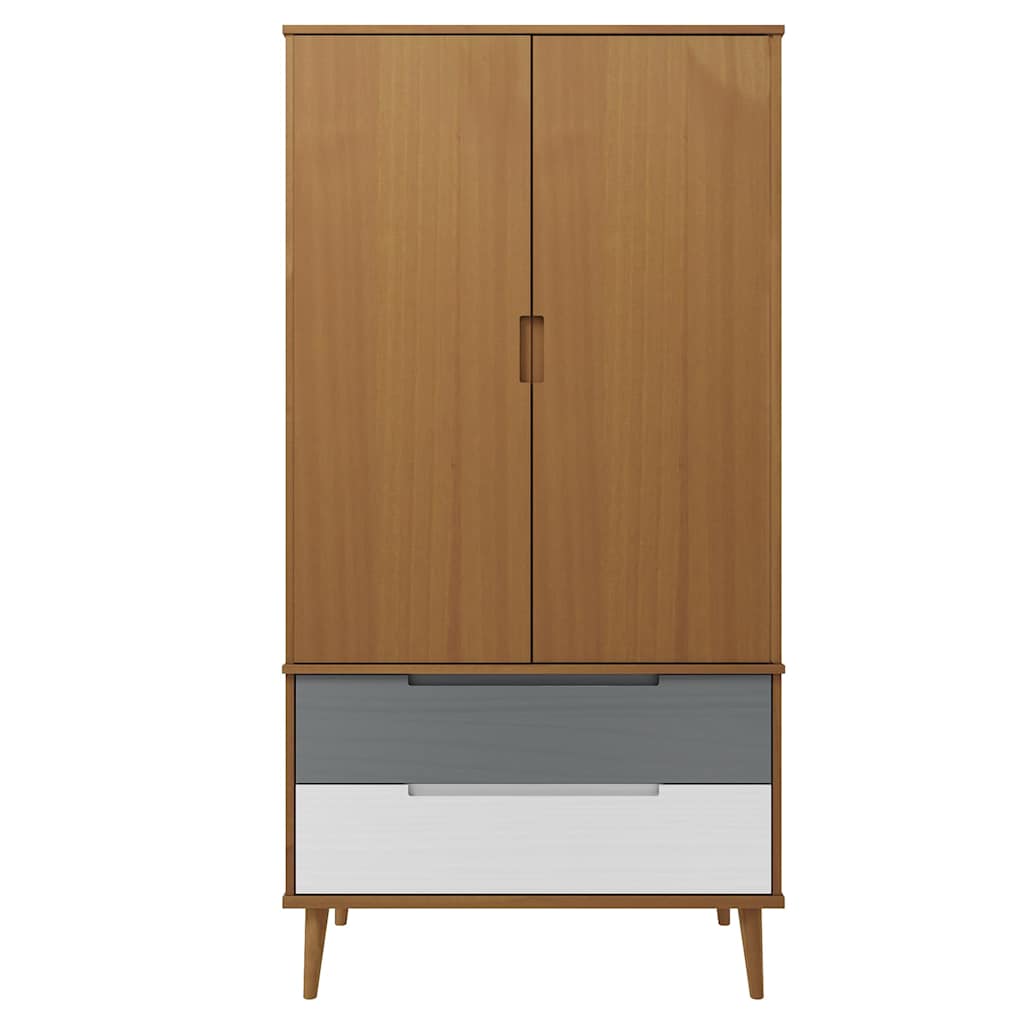 Wardrobe "MOLDE" 90x55x175 cm Solid Wood Pine Brown