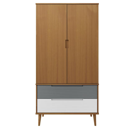 Wardrobe "MOLDE" 90x55x175 cm Solid Wood Pine Brown
