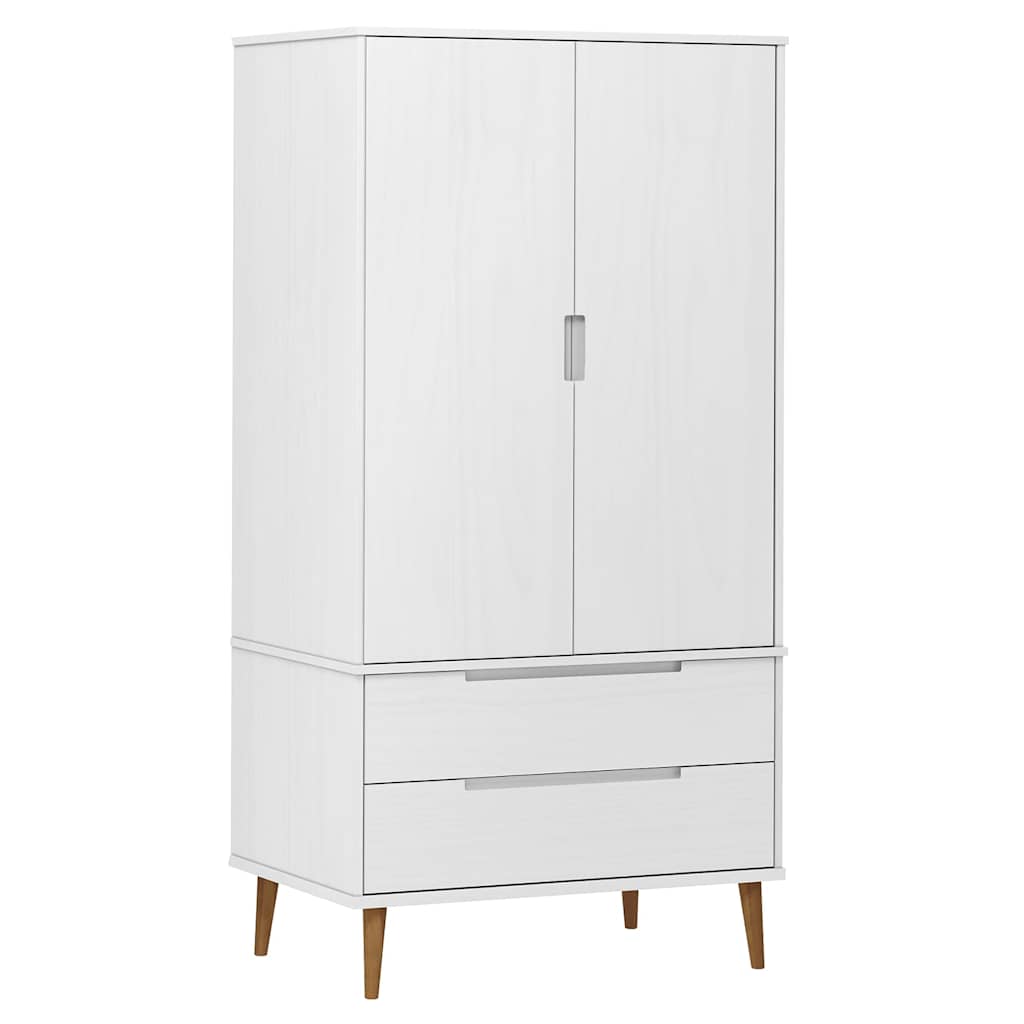 vidaXL Wardrobe "MOLDE" White 90x55x175 cm Solid Wood Pine 2