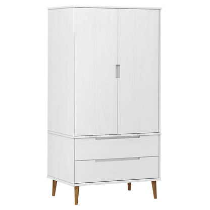 vidaXL Wardrobe "MOLDE" White 90x55x175 cm Solid Wood Pine 2