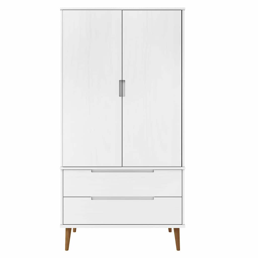 vidaXL Wardrobe "MOLDE" White 90x55x175 cm Solid Wood Pine 3