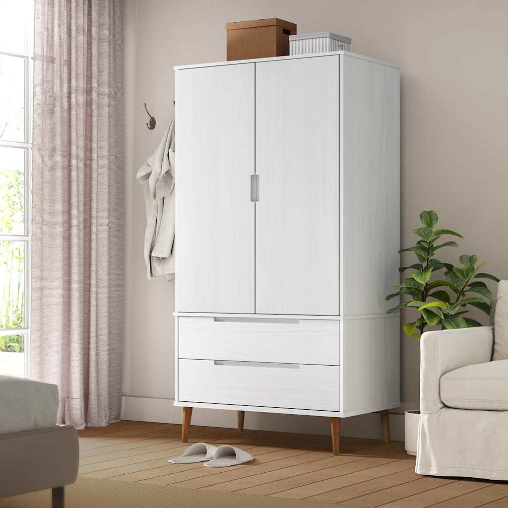 vidaXL Wardrobe "MOLDE" White 90x55x175 cm Solid Wood Pine 1