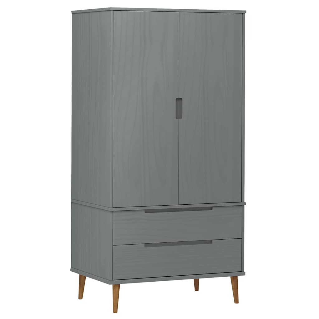 vidaXL Wardrobe "MOLDE" Grey 90x55x175 cm Solid Wood Pine 2