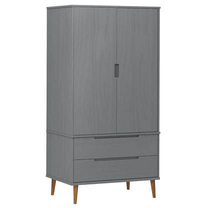 Wardrobe "MOLDE" 90x55x175 cm Solid Wood Pine Grey