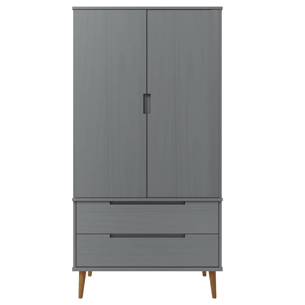 vidaXL Wardrobe "MOLDE" Grey 90x55x175 cm Solid Wood Pine 3