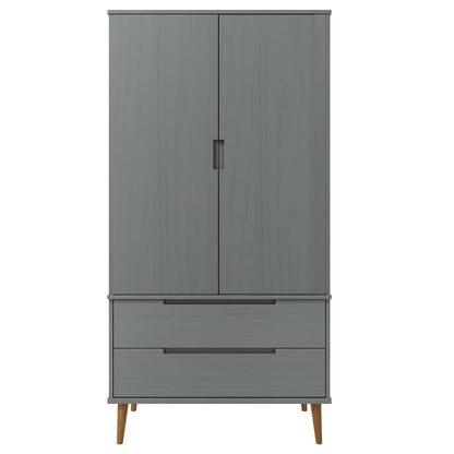 vidaXL Wardrobe "MOLDE" Grey 90x55x175 cm Solid Wood Pine 3
