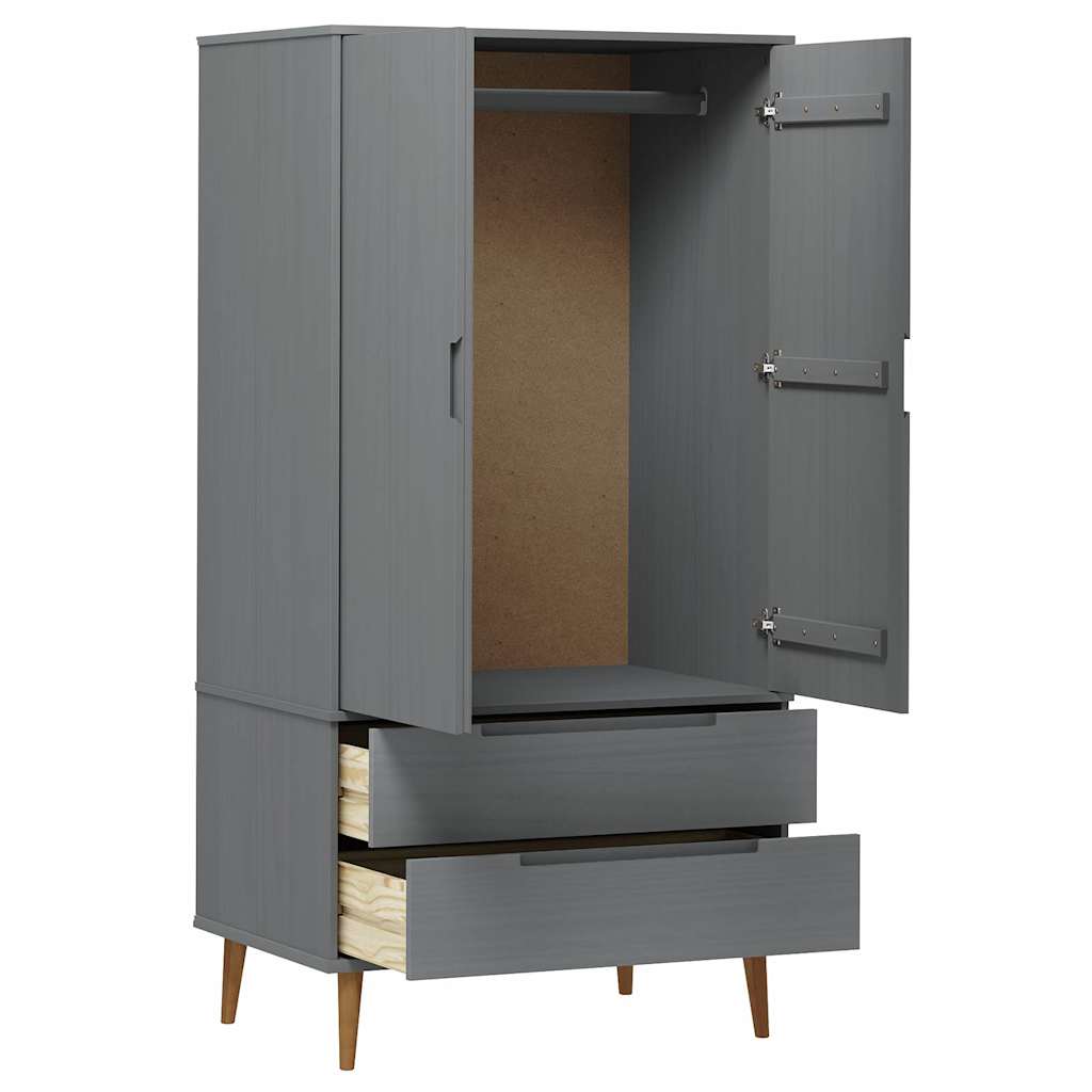 vidaXL Wardrobe "MOLDE" Grey 90x55x175 cm Solid Wood Pine 4