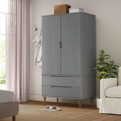 vidaXL Wardrobe "MOLDE" Grey 90x55x175 cm Solid Wood Pine 1