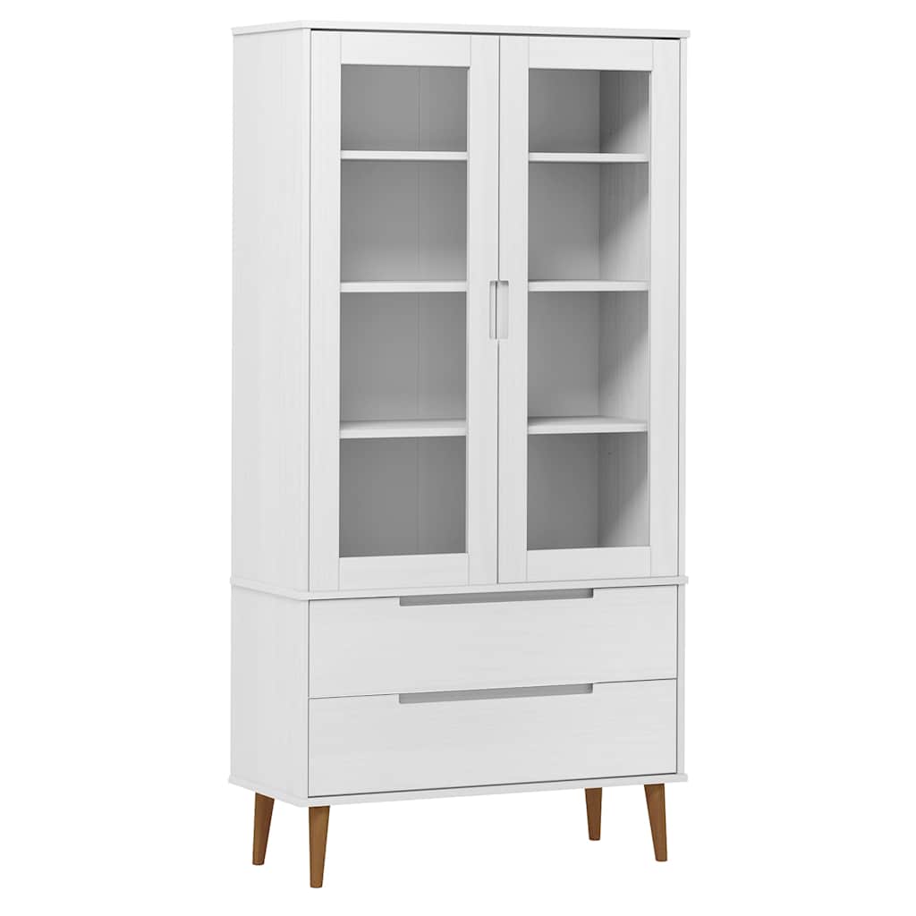 vidaXL Vitrine Cabinet "MOLDE" White 90x35x175 cm Solid Wood Pine 2