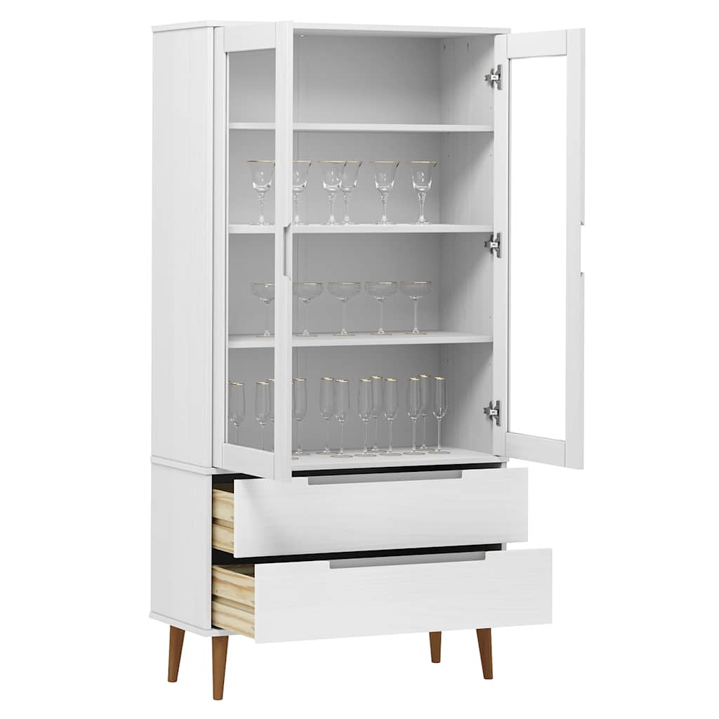 vidaXL Vitrine Cabinet "MOLDE" White 90x35x175 cm Solid Wood Pine 3