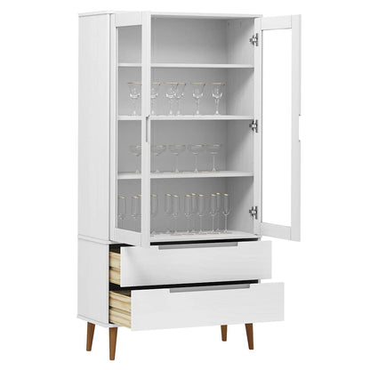 vidaXL Vitrine Cabinet "MOLDE" White 90x35x175 cm Solid Wood Pine 3
