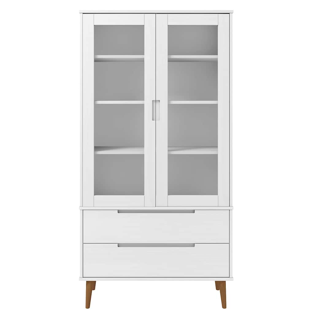 vidaXL Vitrine Cabinet "MOLDE" White 90x35x175 cm Solid Wood Pine 4
