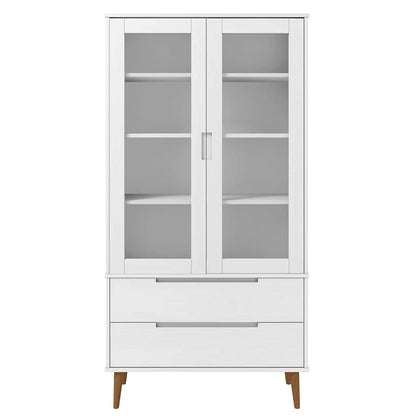 vidaXL Vitrine Cabinet "MOLDE" White 90x35x175 cm Solid Wood Pine 4