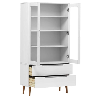 vidaXL Vitrine Cabinet "MOLDE" White 90x35x175 cm Solid Wood Pine 5