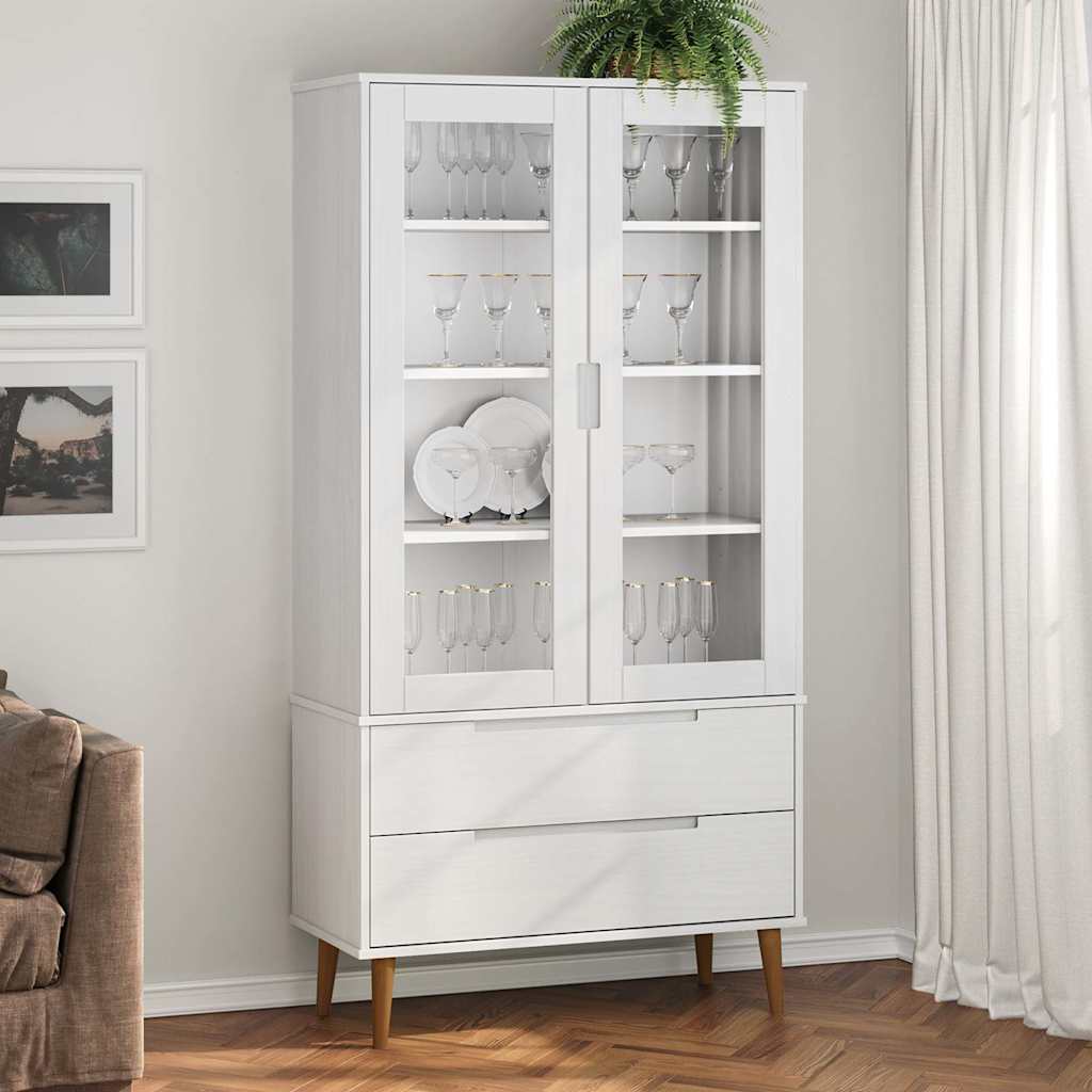 vidaXL Vitrine Cabinet "MOLDE" White 90x35x175 cm Solid Wood Pine 1