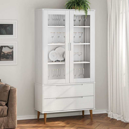 vidaXL Vitrine Cabinet "MOLDE" White 90x35x175 cm Solid Wood Pine 1