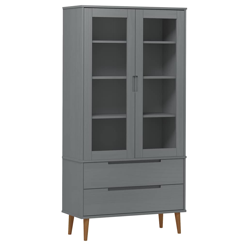 vidaXL Vitrine Cabinet "MOLDE" Grey 90x35x175 cm Solid Wood Pine 2