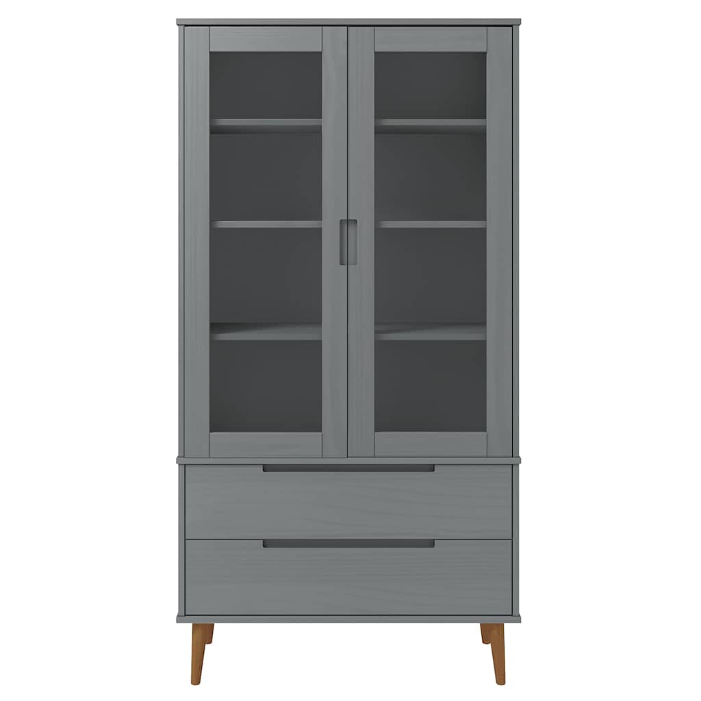 vidaXL Vitrine Cabinet "MOLDE" Grey 90x35x175 cm Solid Wood Pine 3