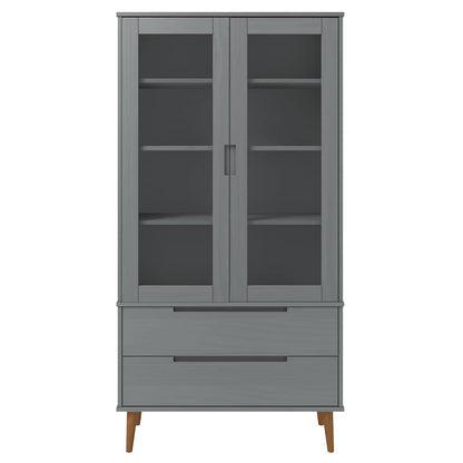 vidaXL Vitrine Cabinet "MOLDE" Grey 90x35x175 cm Solid Wood Pine 3