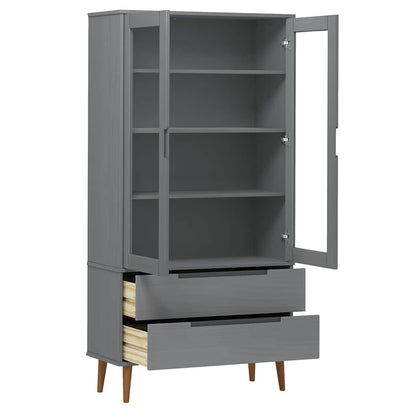 vidaXL Vitrine Cabinet "MOLDE" Grey 90x35x175 cm Solid Wood Pine 4