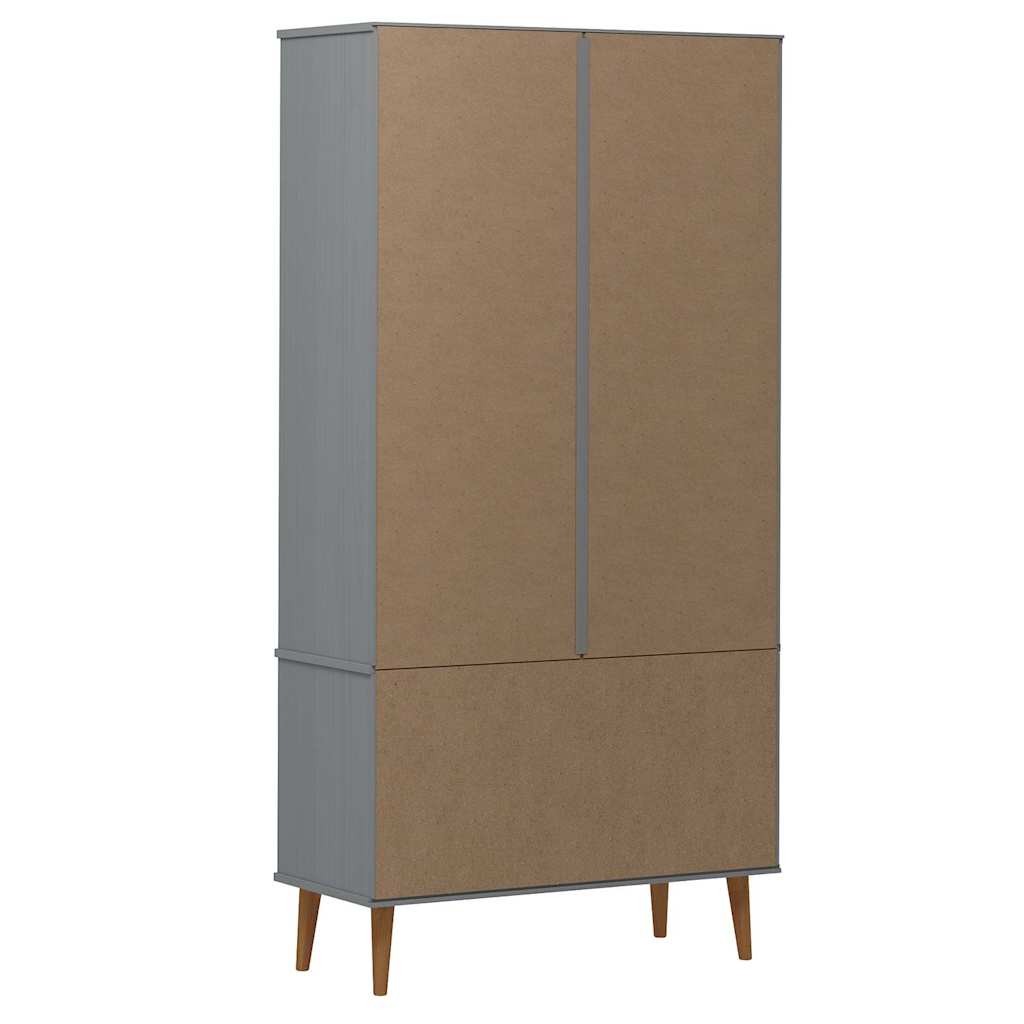 vidaXL Vitrine Cabinet "MOLDE" Grey 90x35x175 cm Solid Wood Pine 5