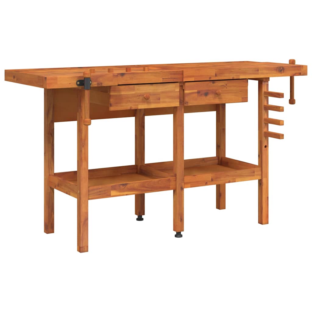 vidaXL Workbench with Drawers and Vices 162x62x83 cm Solid Wood Acacia 2