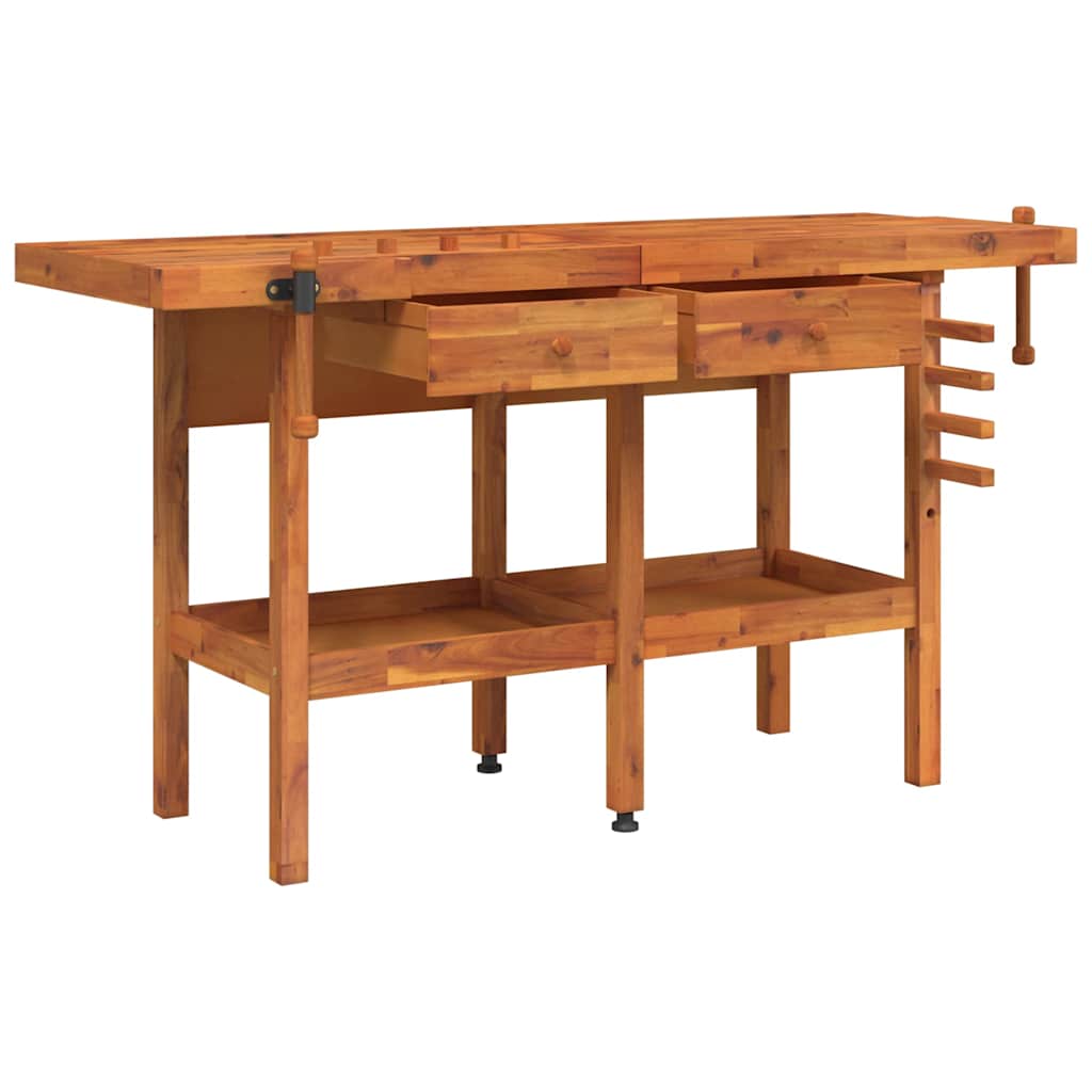 vidaXL Workbench with Drawers and Vices 162x62x83 cm Solid Wood Acacia 3