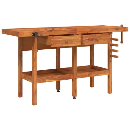 vidaXL Workbench with Drawers and Vices 162x62x83 cm Solid Wood Acacia 3