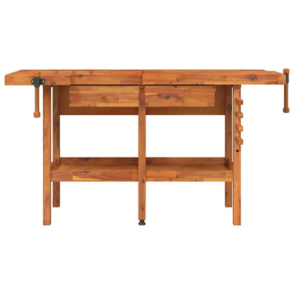 vidaXL Workbench with Drawers and Vices 162x62x83 cm Solid Wood Acacia 4