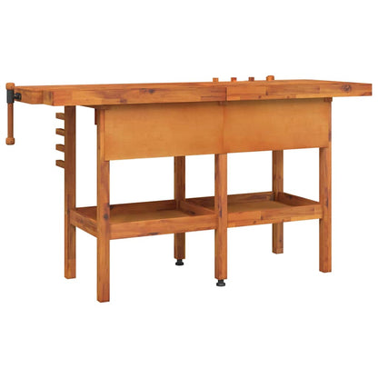 vidaXL Workbench with Drawers and Vices 162x62x83 cm Solid Wood Acacia 6