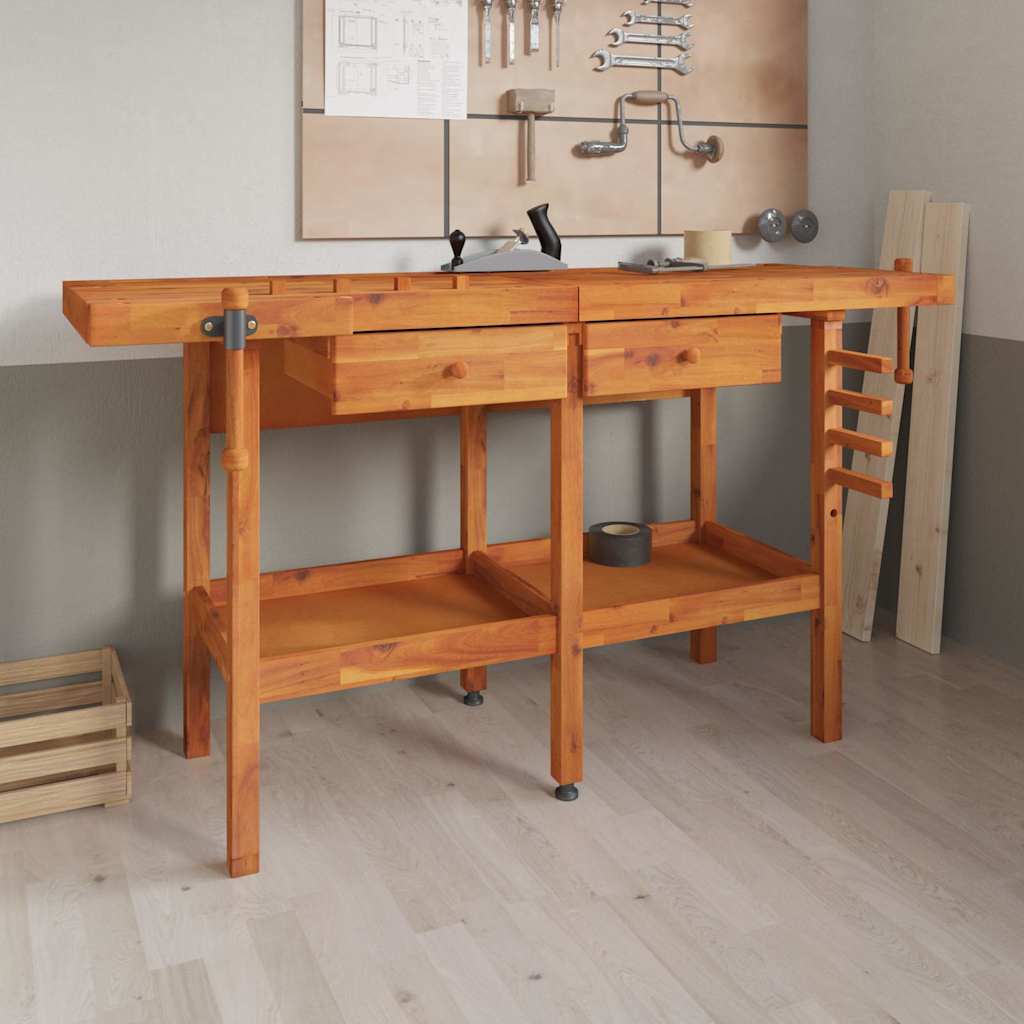 vidaXL Workbench with Drawers and Vices 162x62x83 cm Solid Wood Acacia 1