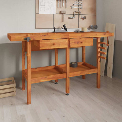vidaXL Workbench with Drawers and Vices 162x62x83 cm Solid Wood Acacia 1