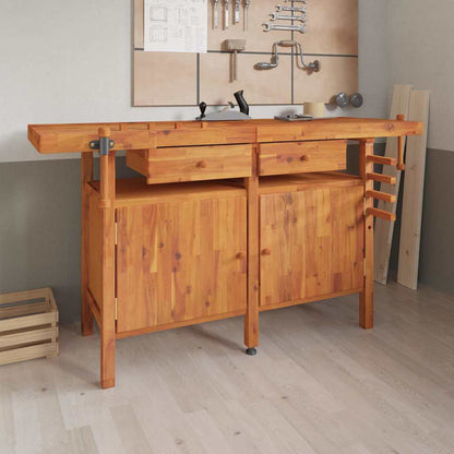Workbench with Drawers and Vices 162x62x83 cm Solid Wood Acacia With cabinet