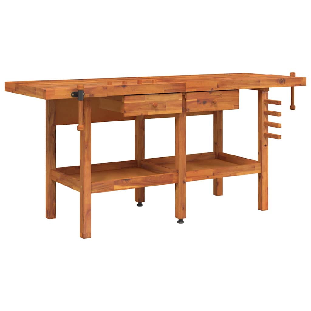 vidaXL Workbench with Drawers and Vices 192x62x83 cm Solid Wood Acacia 2
