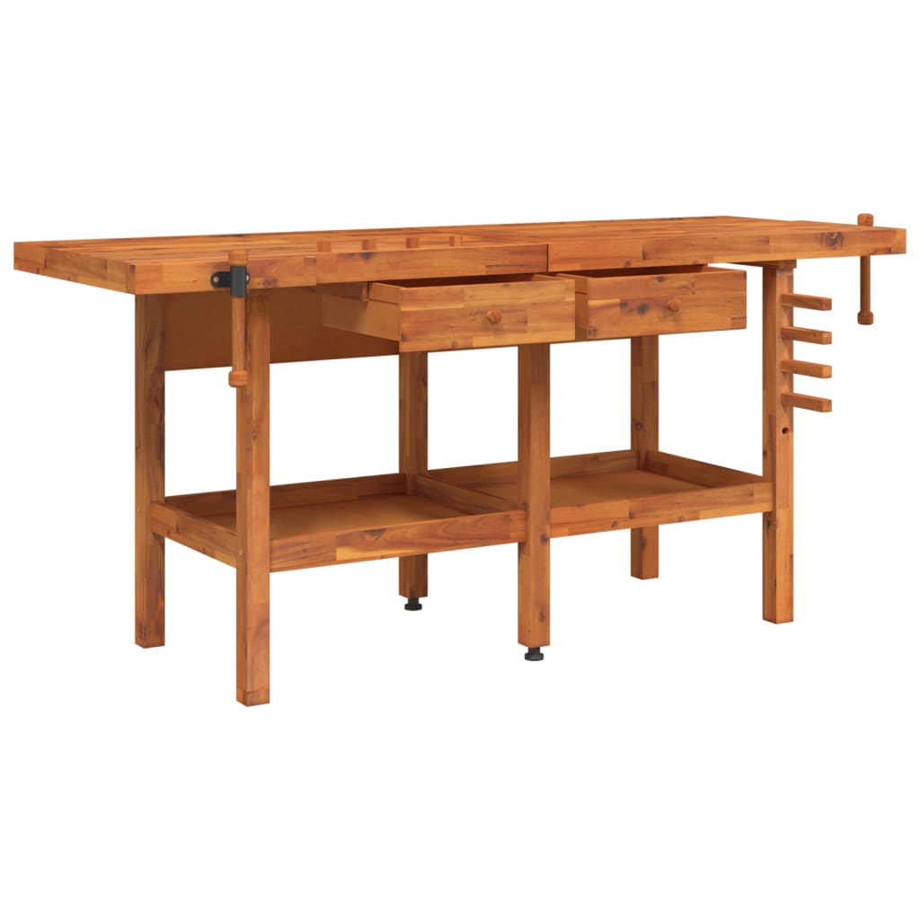 vidaXL Workbench with Drawers and Vices 192x62x83 cm Solid Wood Acacia 3
