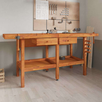 vidaXL Workbench with Drawers and Vices 192x62x83 cm Solid Wood Acacia 1