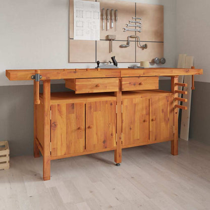 Workbench with Drawers and Vices 192x62x83 cm Solid Wood Acacia With cabinet