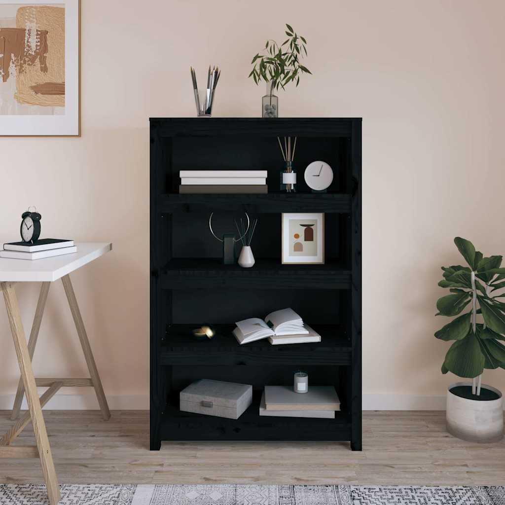 Book Cabinet 80x35x97 cm Solid Wood Pine Black 126 cm