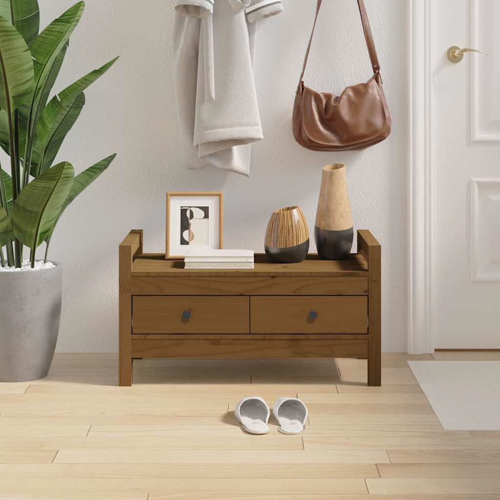 Hall Bench Solid Wood Pine Honey brown 80 cm 43 cm