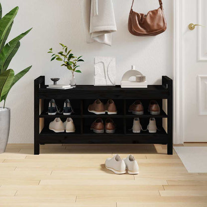 Hall Bench Solid Wood Pine Black 110 cm 60 cm