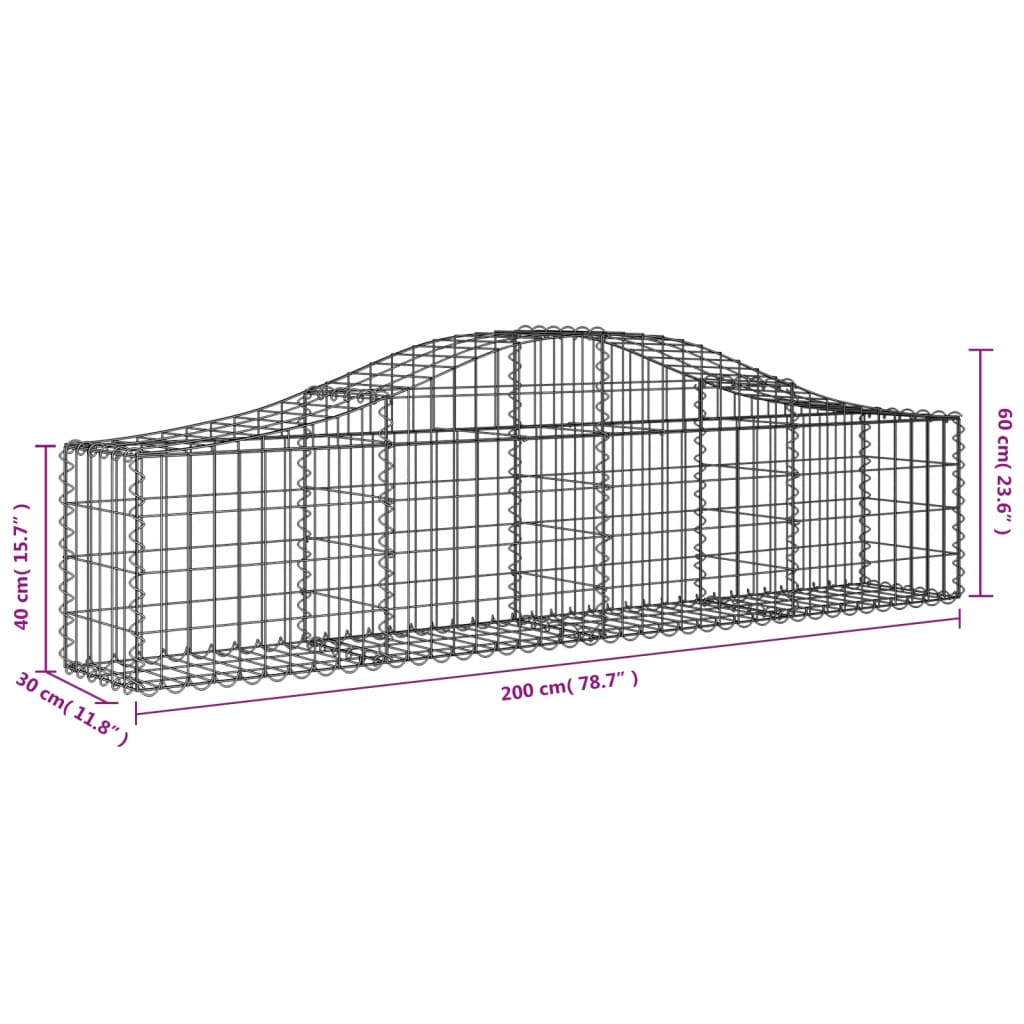 vidaXL Arched Gabion Baskets 6 pcs 200x30x40/60 cm Galvanised Iron 6