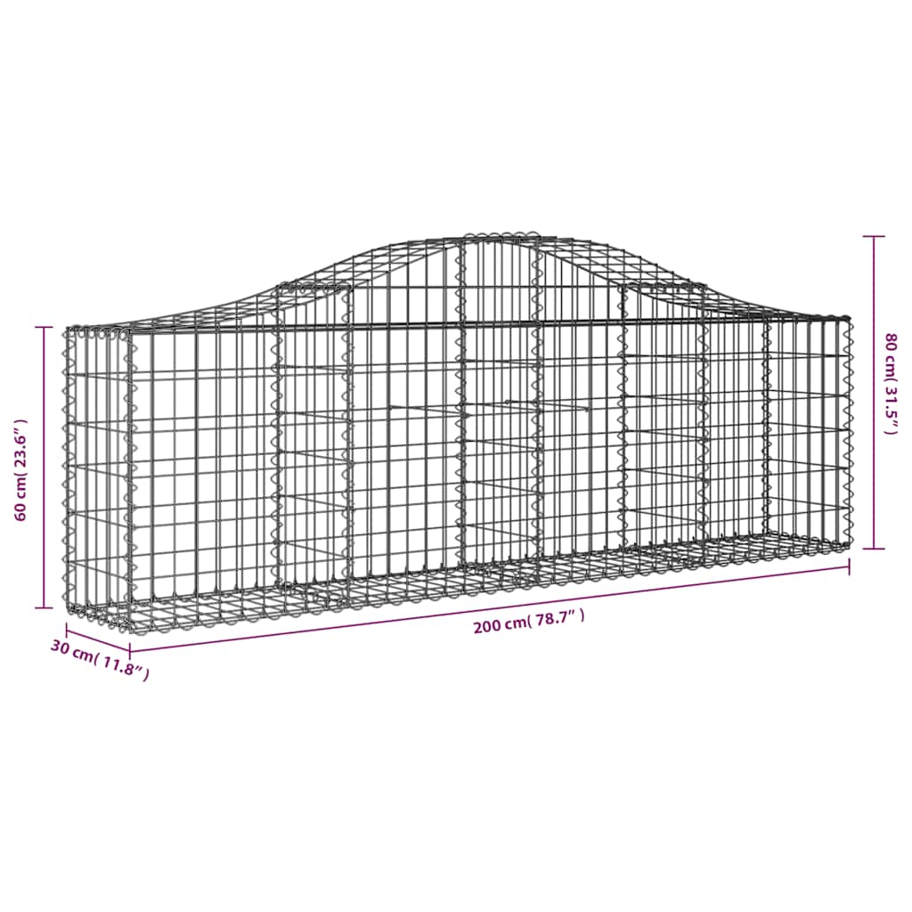 Arched Gabion Baskets Galvanised Iron 10 pcs 200 x 30 x 40/60 cm – 200 x 50 x 220/240 cm 200 x 30 x 60/80 cm