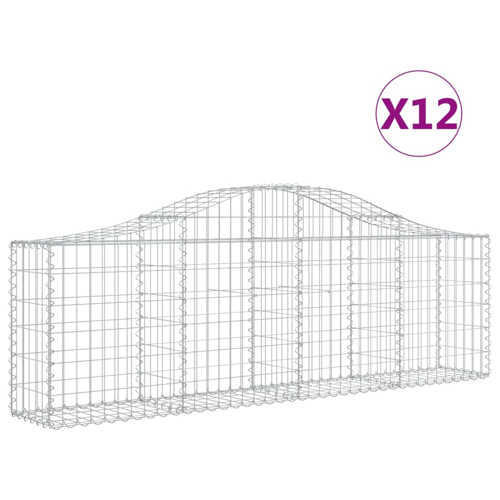 Arched Gabion Baskets Galvanised Iron 12 pcs 200 x 30 x 60/80 cm
