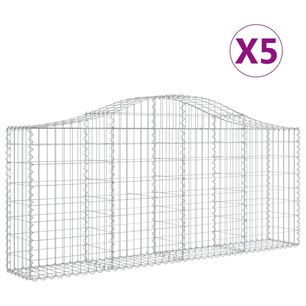 vidaXL Arched Gabion Baskets 5 pcs 200x30x80/100 cm Galvanised Iron 2