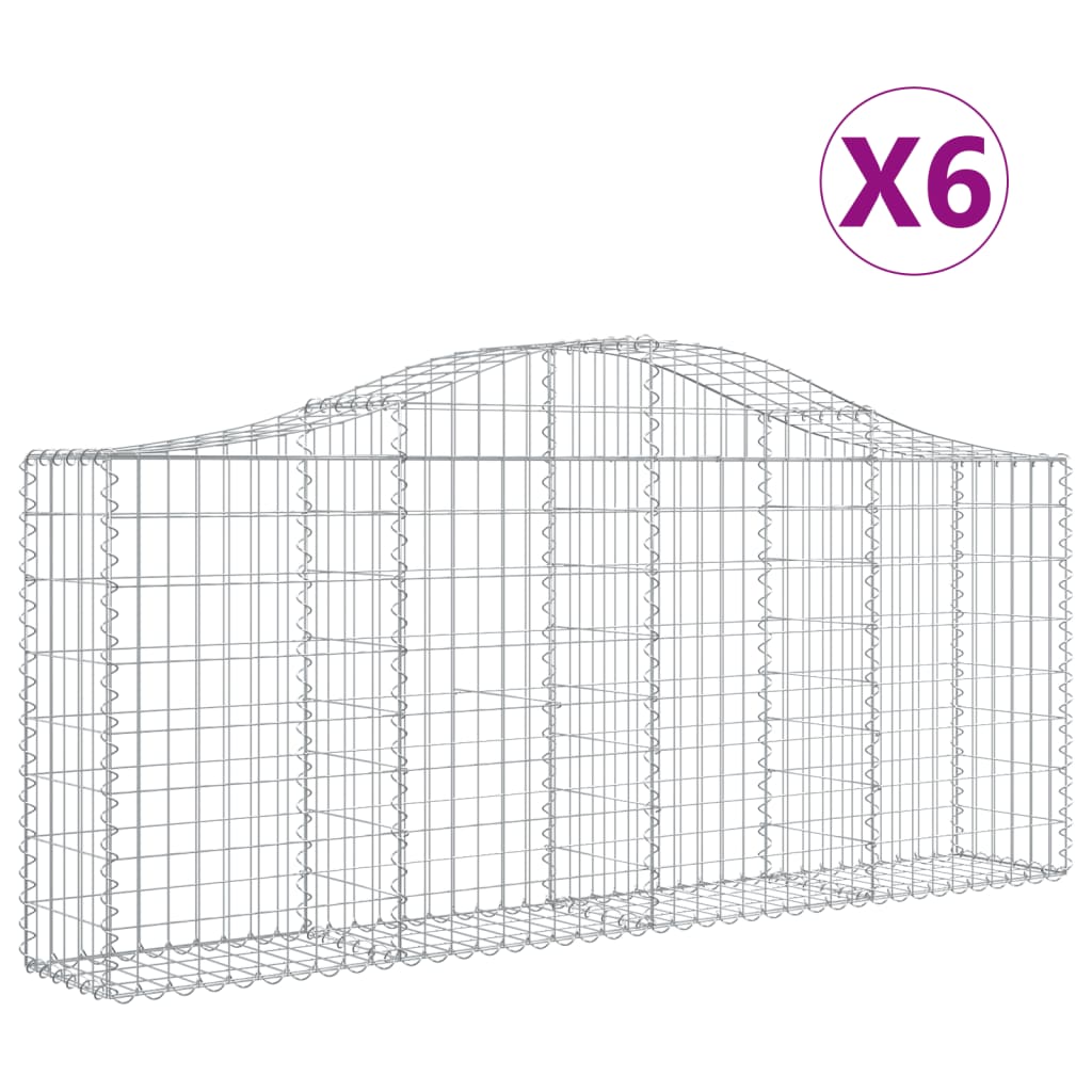 vidaXL Arched Gabion Baskets 6 pcs 200x30x80/100 cm Galvanised Iron 2