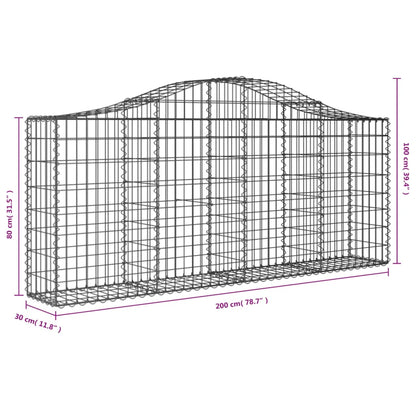vidaXL Arched Gabion Baskets 6 pcs 200x30x80/100 cm Galvanised Iron 6