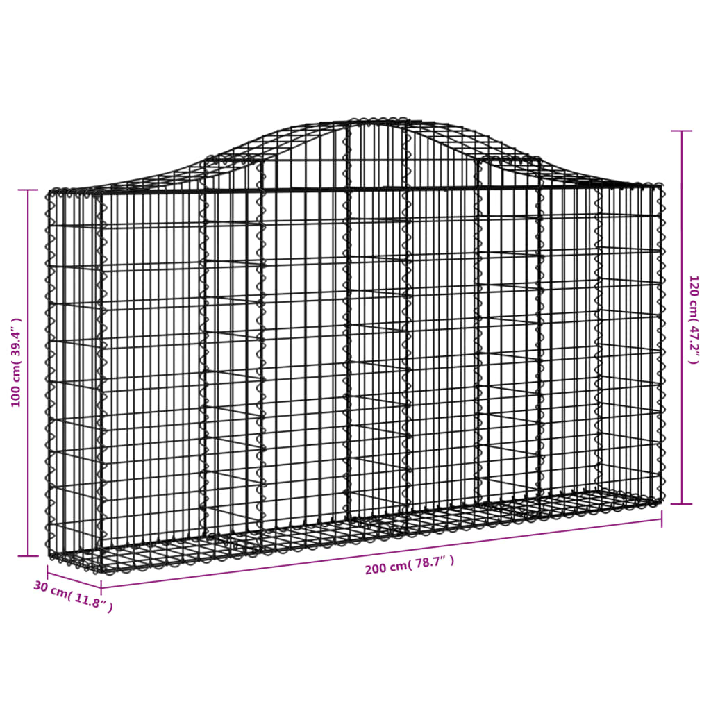 vidaXL Arched Gabion Baskets 4 pcs 200x30x100/120 cm Galvanised Iron 6